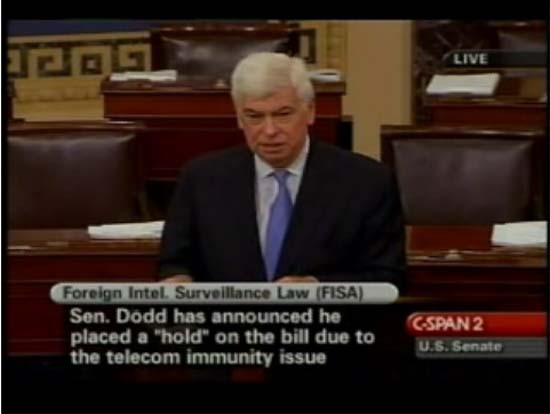 Dodd vows to filibuster Surveillance Act