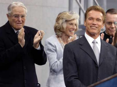 Schwarzenegger recalls his relationship with his father-in-law, Sargent Shriver -- a former Democratic vice presidential candidate -- while extolling equal opportunity in California's public schools